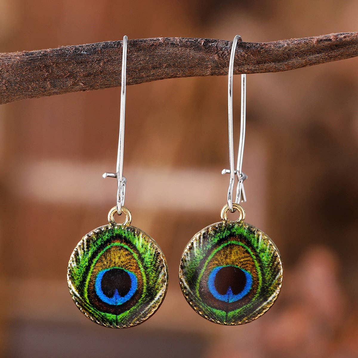 Magia Design - Wholesale Dangle Earrings - Bohemian Peacock Feather Earrings0