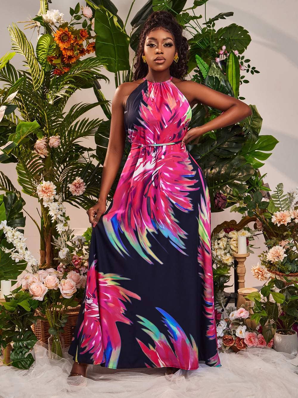 MULTICOLOR sxy tropical print backless dress for wholesale on Faire2