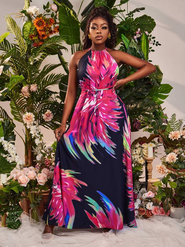 MULTICOLOR sxy tropical print backless dress for wholesale on Faire2