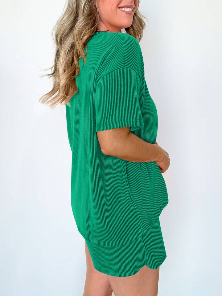 Wholesalesir - Wholesale Lounge Set - Women's - Striped Round Neck Top And Shorts Two-Piece Set