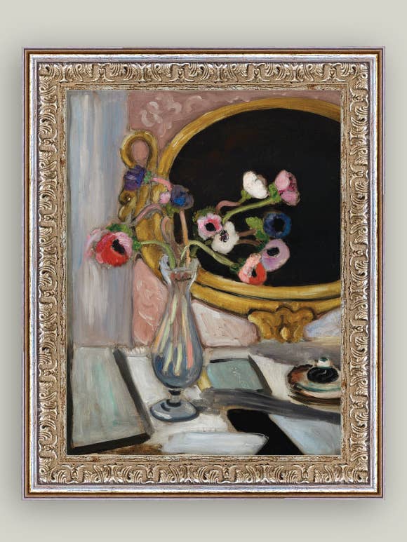 Anemone og spejlindrammet antik kunst for engroshandel hos Petal Lane Home