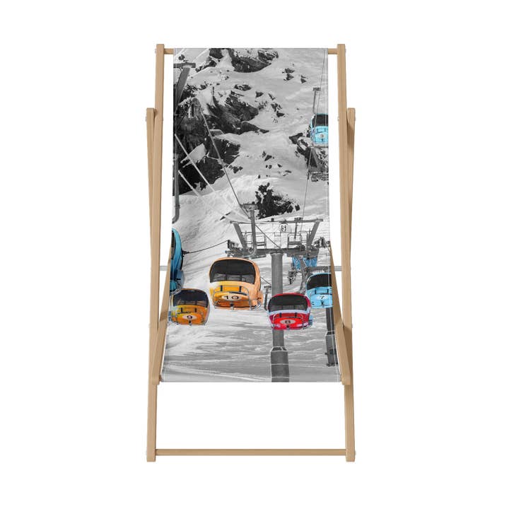 Fällbar solstol med träram och polyester med skidstugemotiv för wholesale av Coast and Valley