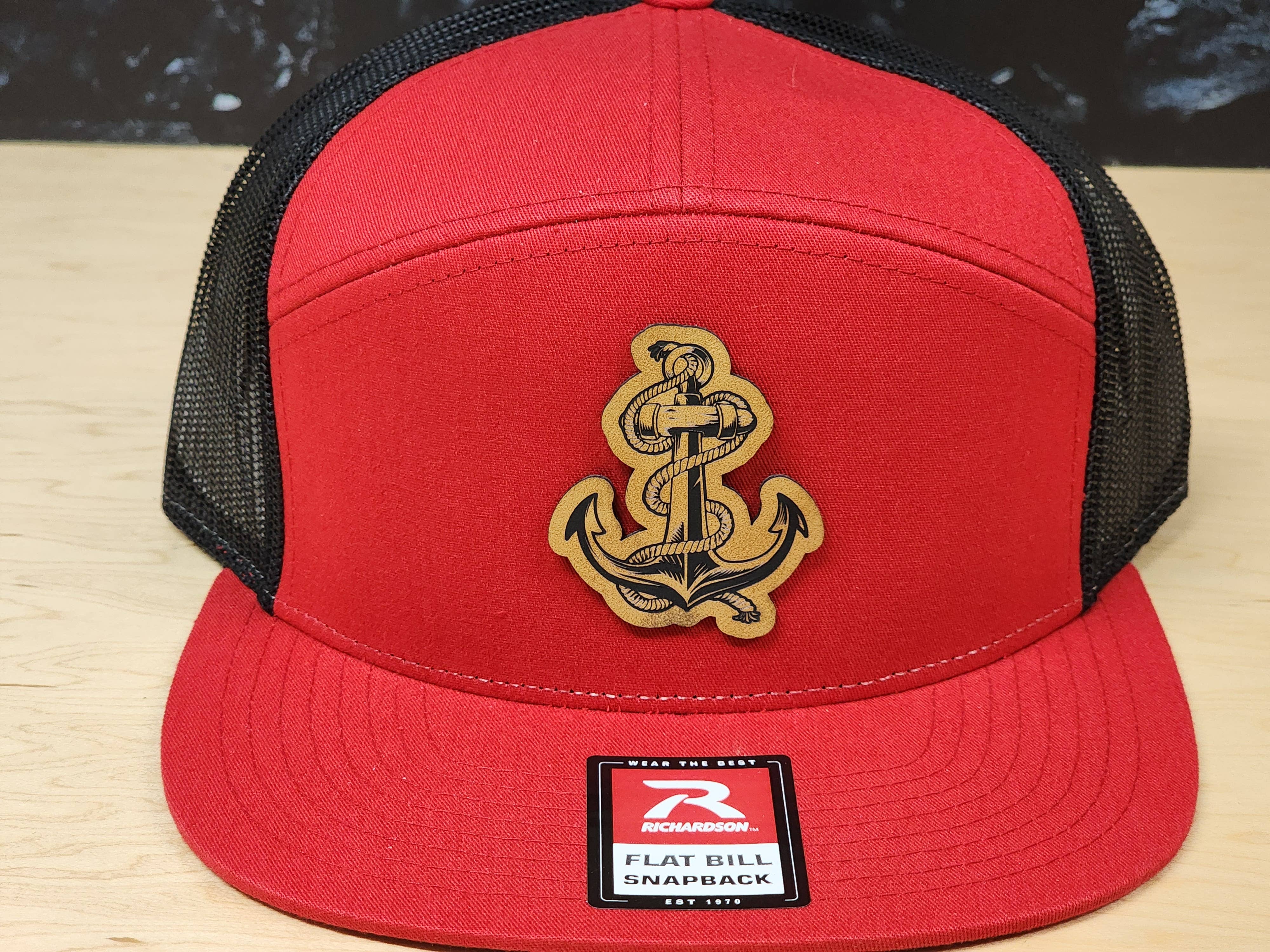 Knot Creatives - Wholesale Trucker Hat - Unisex - Red Anchored Faith Snapback Cap - Mesh Back, Flat Brim0
