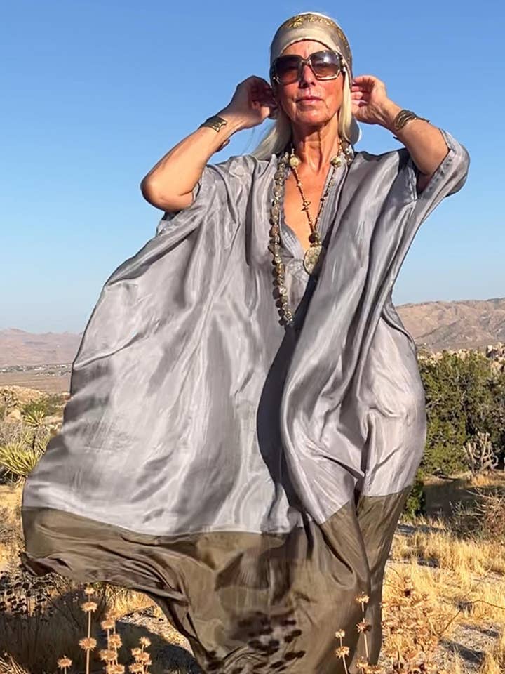 Exclusive luxury 100% organic Silk kaftan - free size for wholesale by Aurobelle Ibiza