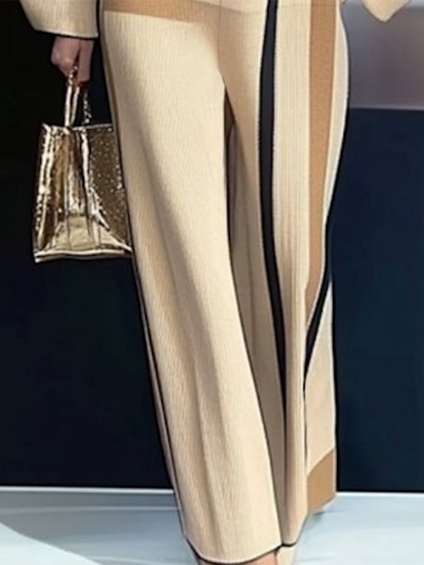 KHAKI Loose Wide Leg Striped Casual Pants Bottoms Trousers for wholesale on Faire5