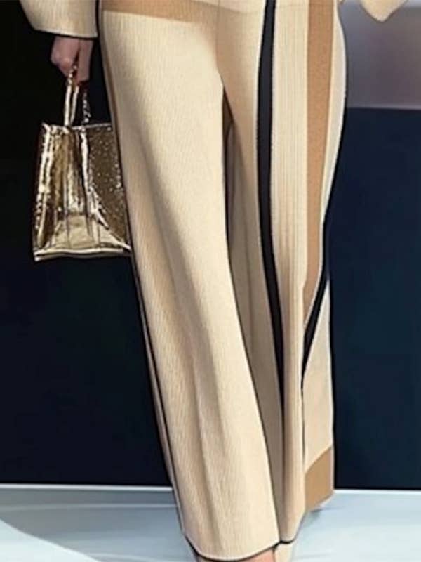 KHAKI Loose Wide Leg Striped Casual Pants Bottoms Trousers for wholesale on Faire5