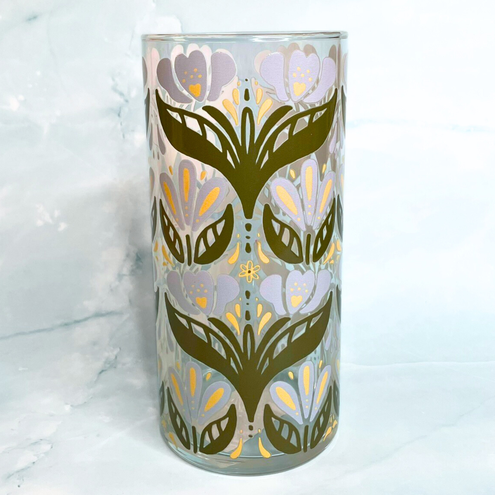 Button and Fern - Wholesale Vase - Retro Floral Glass Vase- 7" Tall with Hand-Applied Botanical1