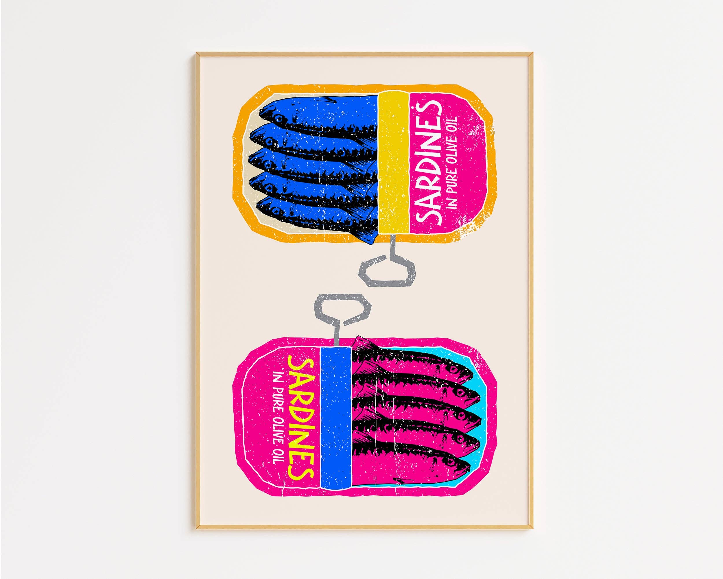 Pink Giraffe Print Co – wholesale Art print – Sardines Duo Linocut Dupe Print2