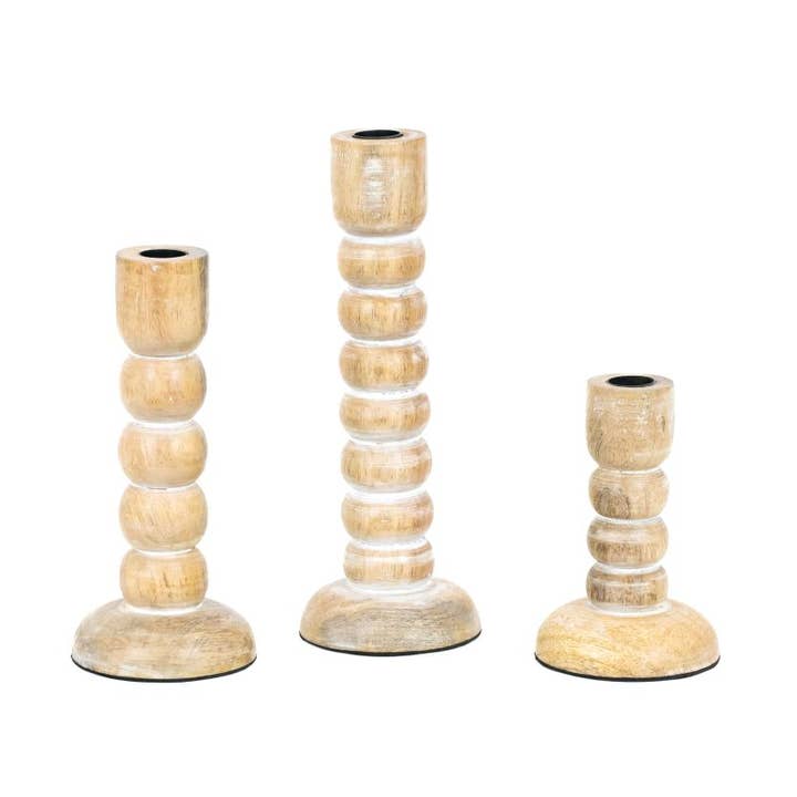 12043 - 10,8,6" mango candle holders s/3  Home Decor SUNDARA for wholesale by Devanie At Home (Formerly Adams & Co.)