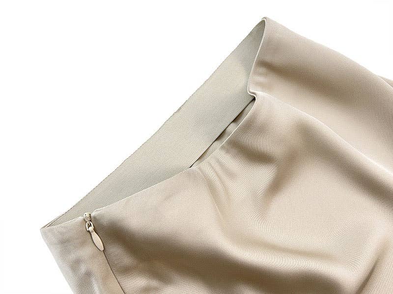 coffee Sateen Maxi Skirt with Elastic Waistband and invisible zipper ( Coffee) for wholesale on Faire19