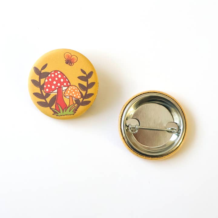 Woodland Mushrooms Button Pin – Soft Matte Finish for wholesale by Wild Child Brand