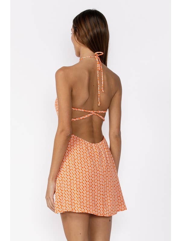 Sky to Moon - Wholesale Dress - Women's - FLORAL CROSSED HALTER OPEN BACK MINI DRESS1