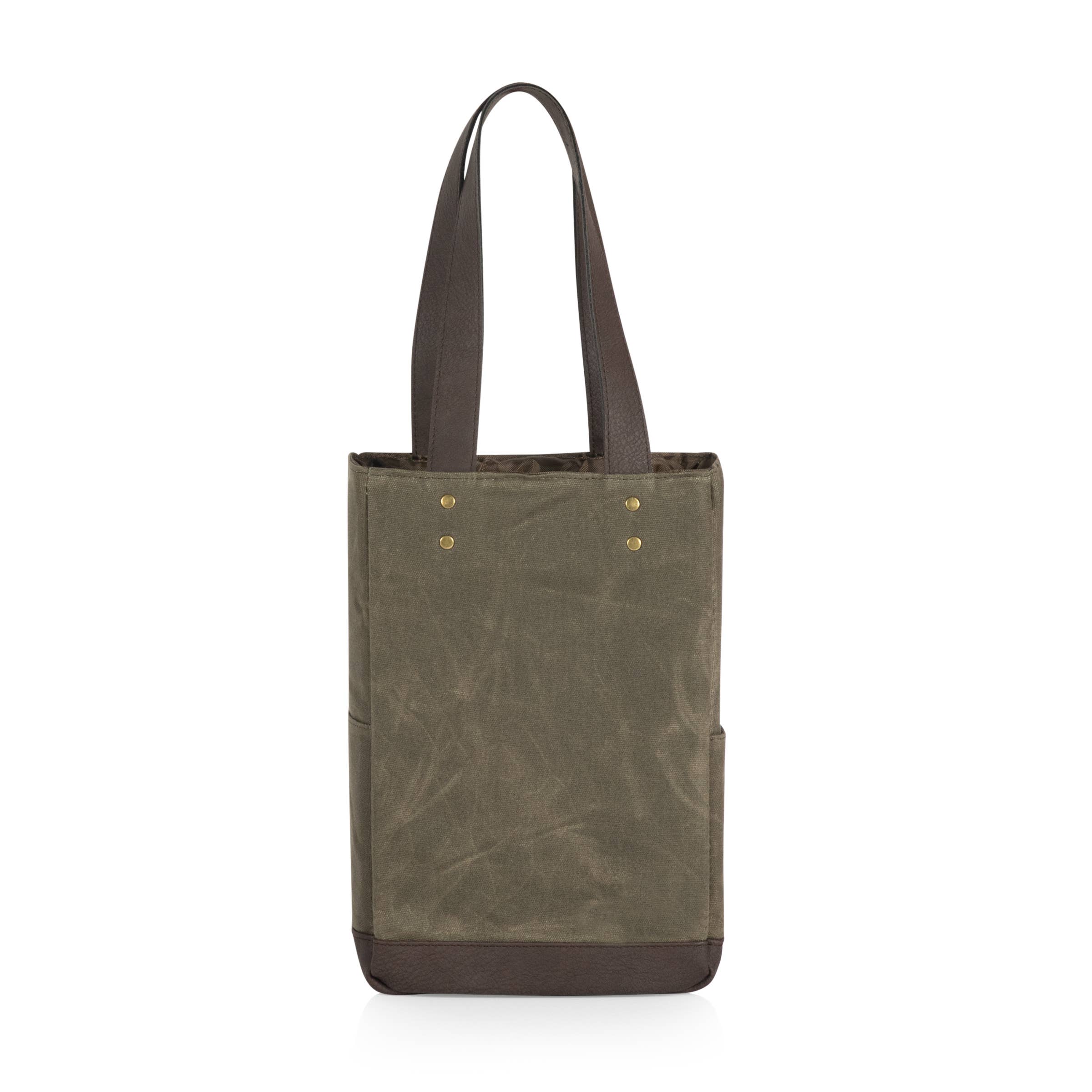 Khaki Green with Beige Accents 2 Bottle Insulated Wine Cooler Tote Bag - Distressed Canvas for wholesale on Faire7