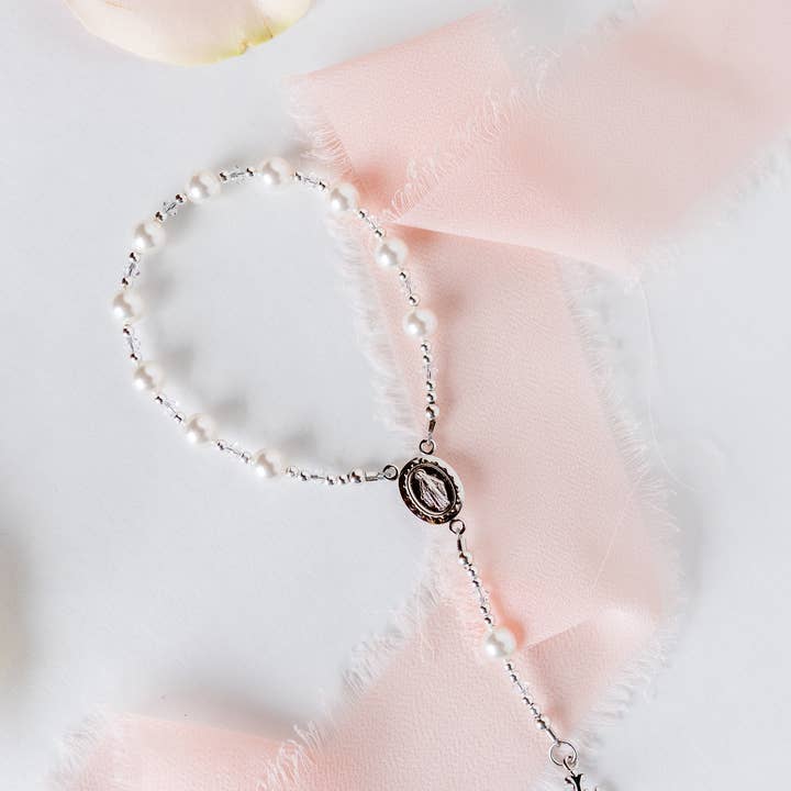 Sterling Silver White Baby Rosary Girl or Boy Baptism Gift for wholesale by Cherished Moments