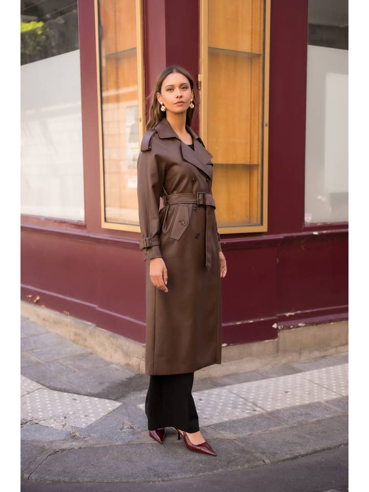 Attentif Paris - Wholesale Trench Coat - Women's - Long vegan leather trench coat31