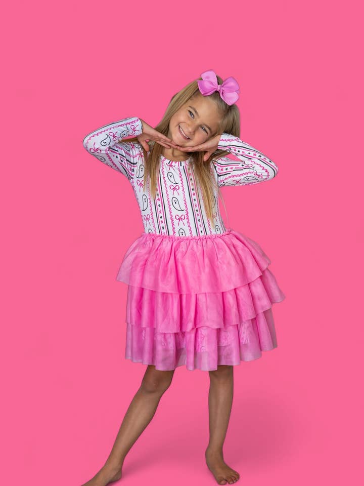 BOO AND BOWS LONG SLEEVE DREAM TUTU DRESS for wholesale by Dream Big Little Co.