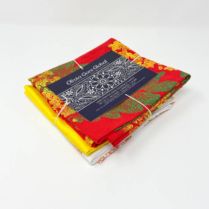 Averfelt - Wholesale Tea Towel - Thai Blossom Handmade Block Print Flour Sack Dish Towel Set3