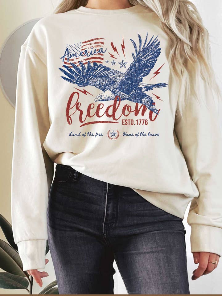 AMÉRIQUE TERRE DE L'AIGLE LIBRE SWEATSHIRTS EN ÉPONGE GRAPHIQUE pour la vente par Rustee Clothing