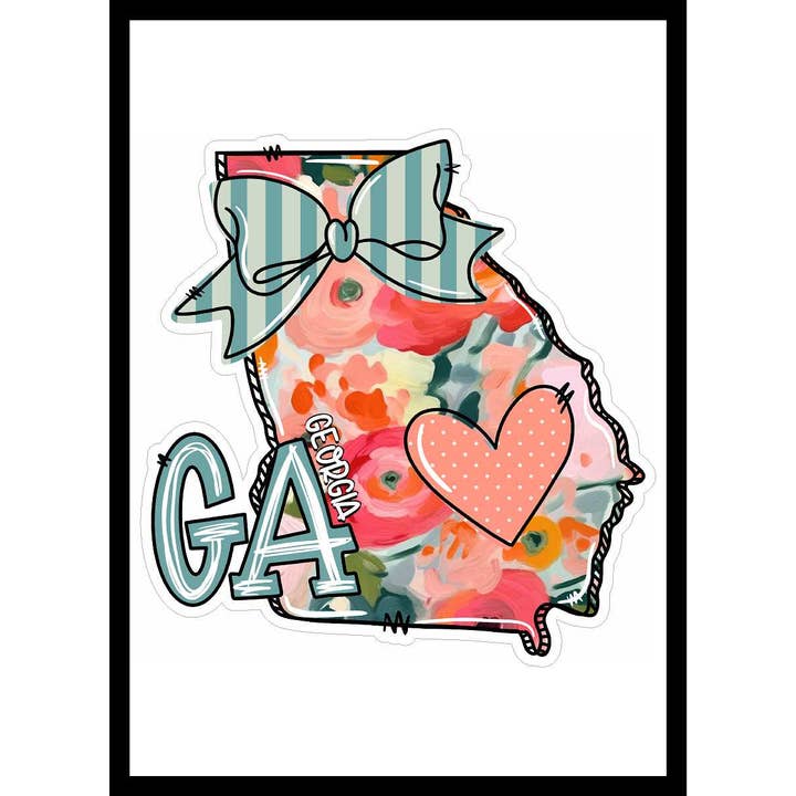Watercolor Floral Print Doodle Georgia Decal for wholesale by JAC Wholesale