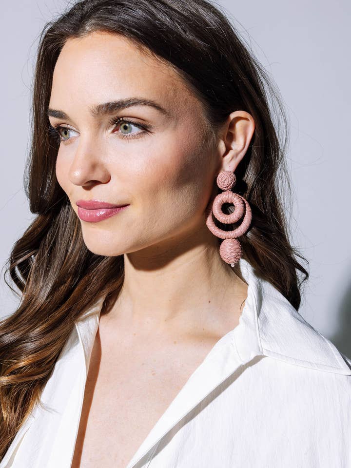 Raffia Double Hoop Drop for wholesale by Hello Edie