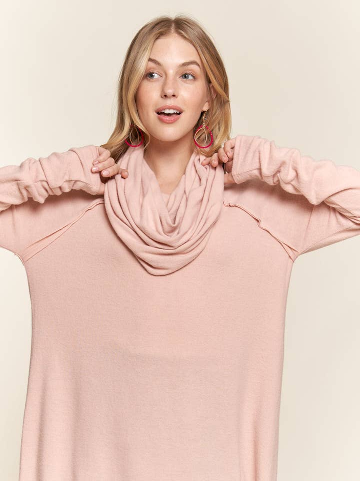 COWL NECK BRUSHED KNIT TUNIC TOP - MYT9685 for wholesale by ADORA LA