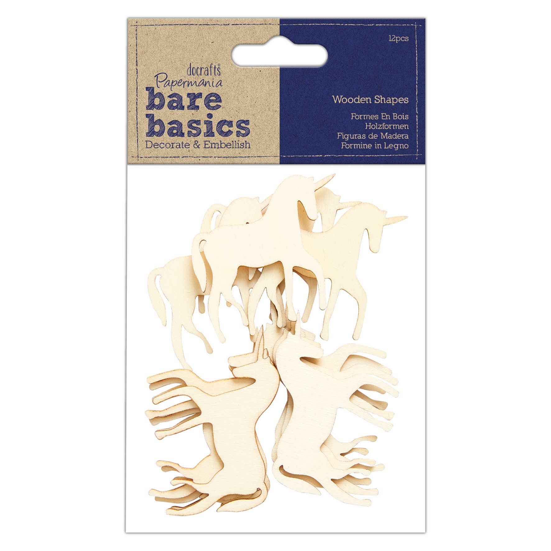 West Design Products UK – wholesale Craft supplies – Bare Basics - Wooden Shapes (12pcs) - Unicorn0