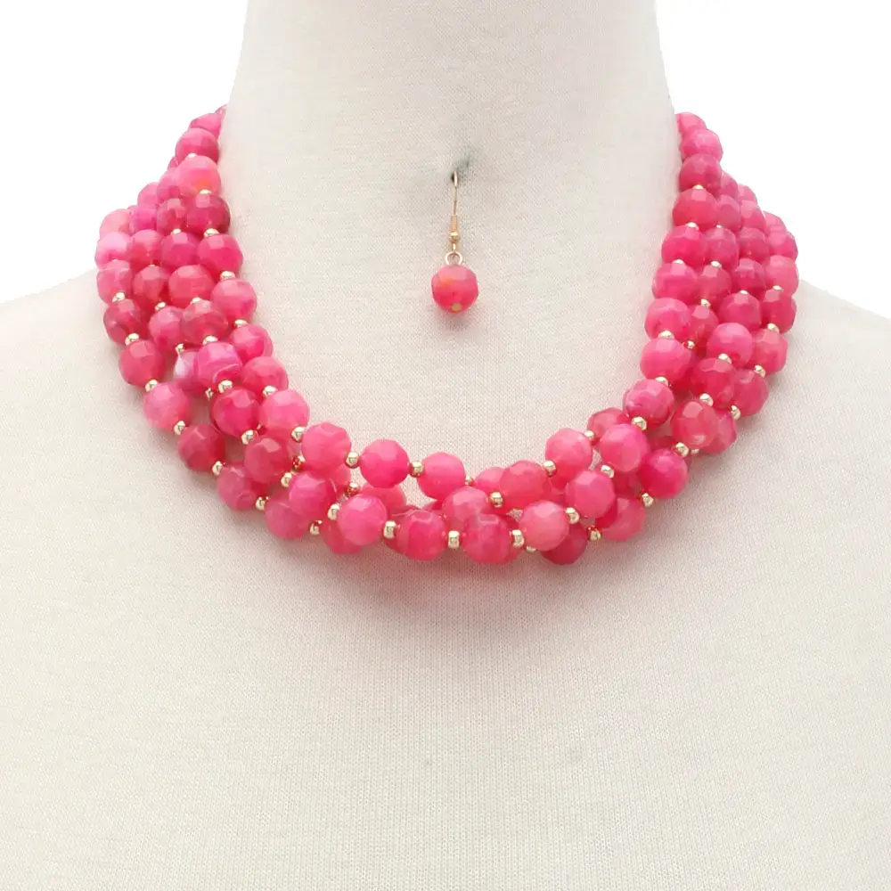 anbfashion - Wholesale Jewelry Set - MULTI STRAND NATURAL GEMSTONE BEADED NECKLACE SET N142489
