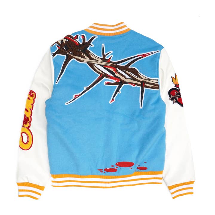 F1021 "SAINTS" Varsity Jacket - Blue for wholesale on Faire1