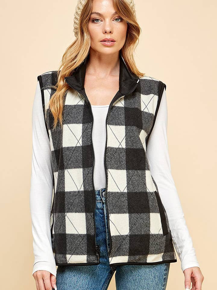 Shopin LA - Wholesale Jacket - Women's - SPT5193 - WOMEN REVERSIBLE PLAID ZIP UP POCKET VEST