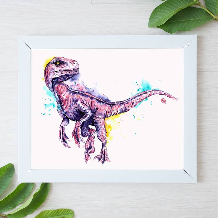 Whitehouse Art – wholesale Konsttryck – Blå Raptor - Kids Inredning, Dinosaurie konst, Barnkonst