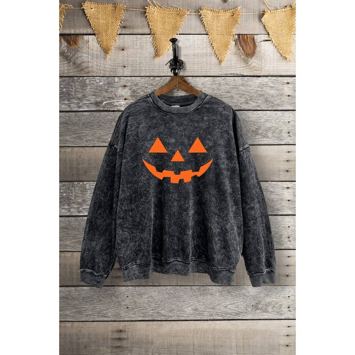 VINTAGE POINT USA - Wholesale T-Shirt (Graphic) - Women's - SWD385-P7311 PUMPKINHEAD GRAPHIC MINERAL WASHED SWEATSHIRT