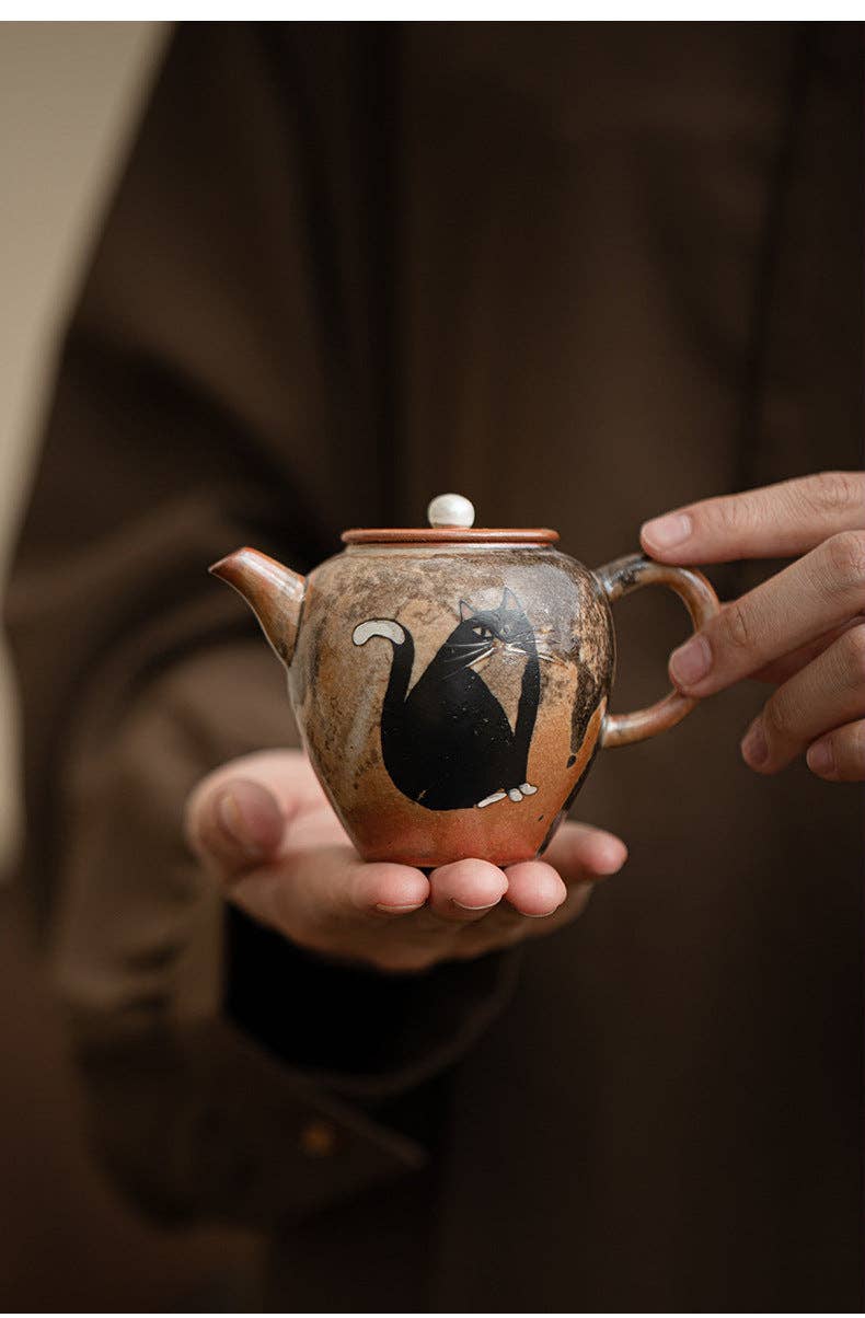 Gohobi （We cover U.S. import duties） - Wholesale Tea Pot - Gohobi Handmade Black Ink Hand-painted Cat Teapot 0029