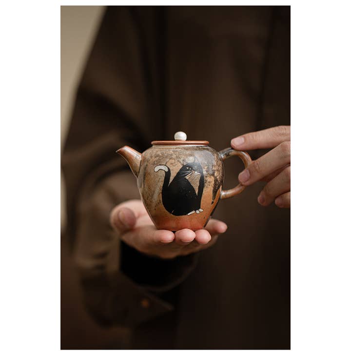 Gohobi (We cover U.S. import duties) - Wholesale Tea Pot - Gohobi Handmade Black Ink Hand-painted Cat Teapot 0029