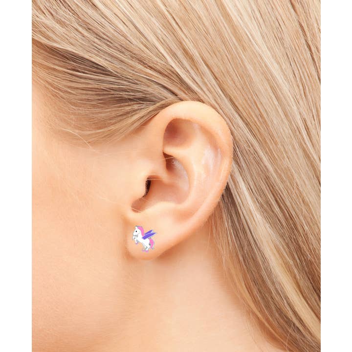 LIV & LENN – brincos - Crianças por atacado – Brincos infantis de unicórnio em prata 925, 13 mm, rosa, roxo e branco1