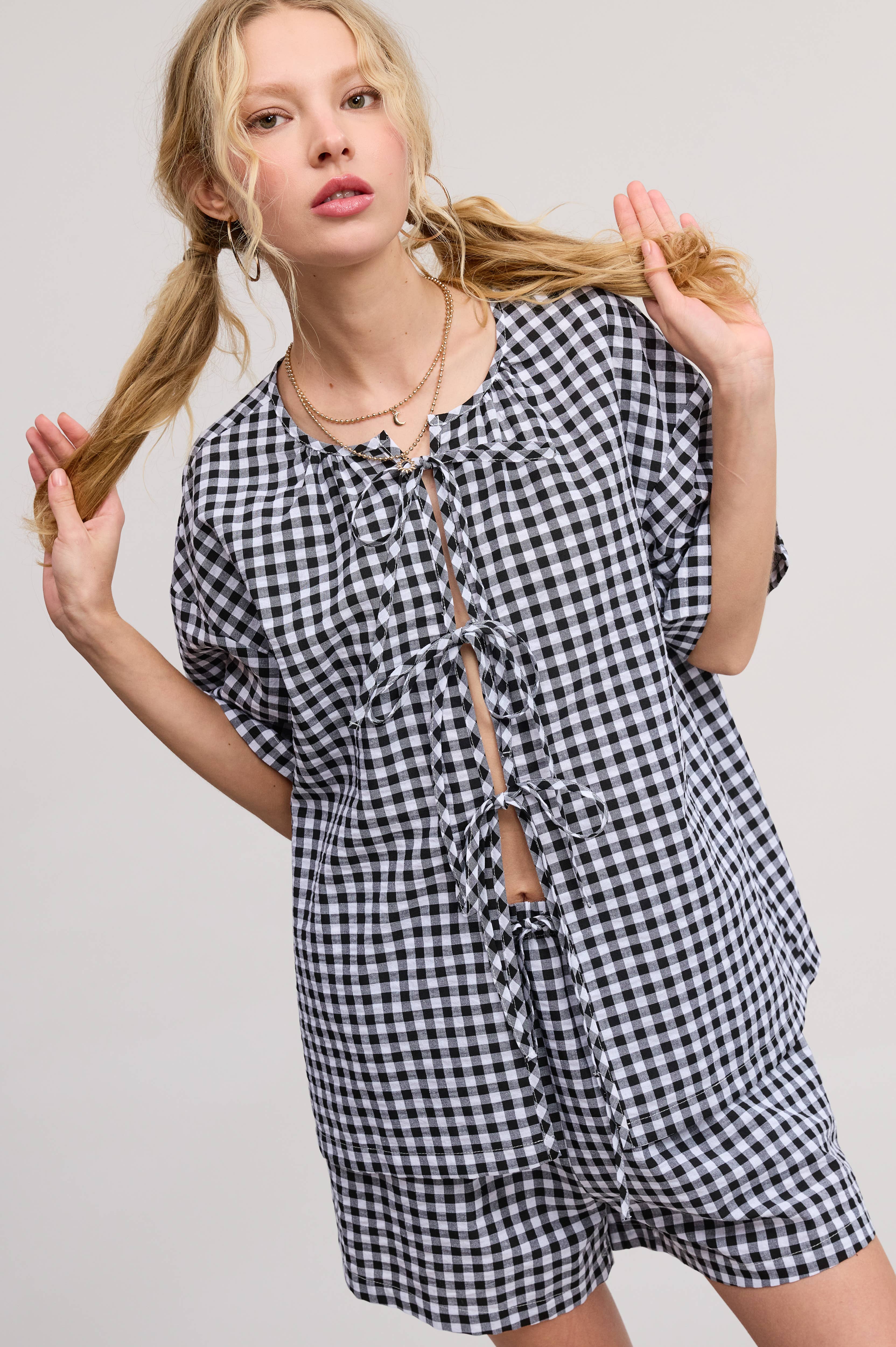 Mimosa - Wholesale Top & Short Set (NOT Loungewear) - Women's - Gingham Open Front Self Tie Top and Shorts Matching Set18