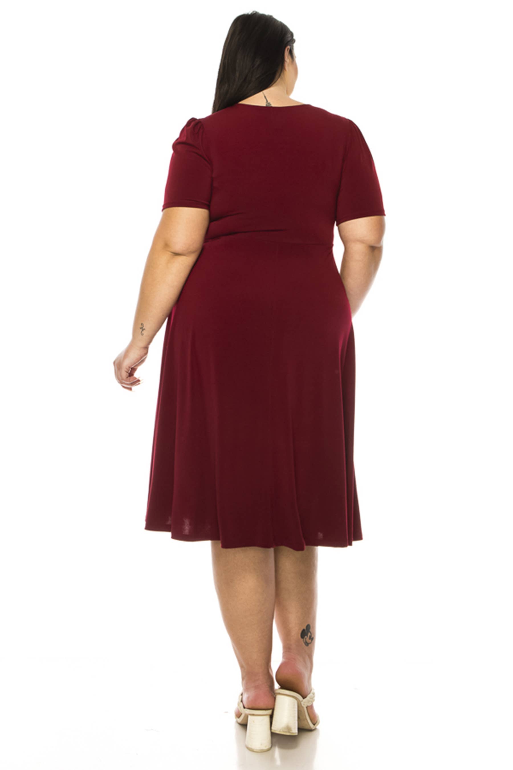 MOA COLLECTION – wholesale Dress – Women's – Women's Plus Solid Faux Wrap Dress with Deep V-Neck6