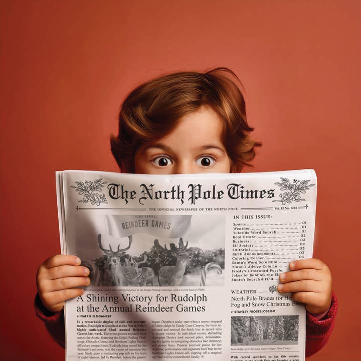 Inklings Paperie – Großhandel Geschenkpapier in Bögen – North Pole Times Zeitung, 50 Großblätter