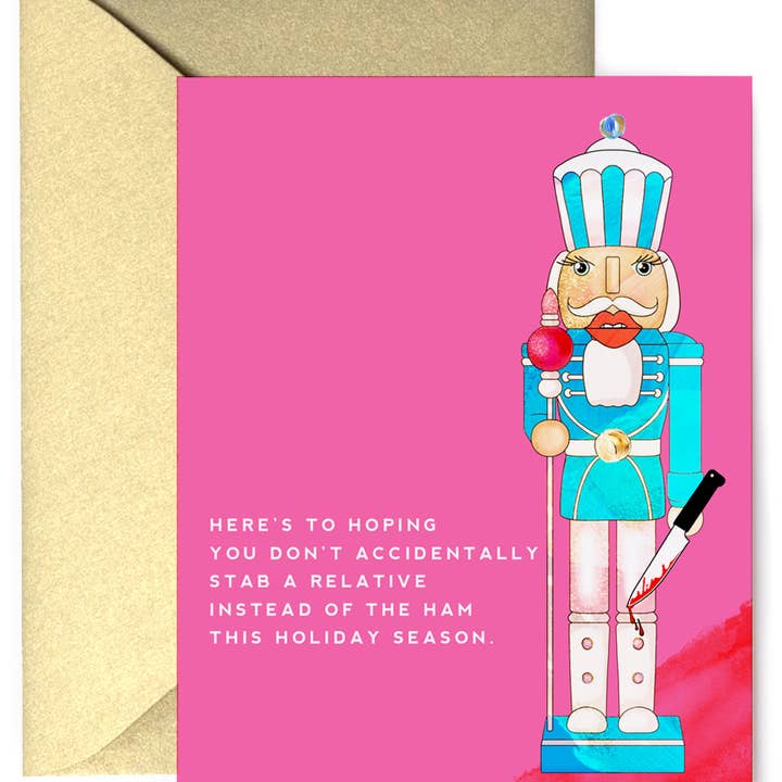 Stabbing Holiday Nutcracker Funny Christmas Greeting Card Stabbing Holiday Nutcracker Funny Christmas Greeting Card