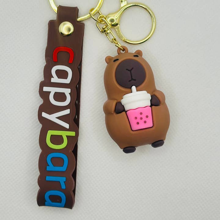 Capybara Boba Turtle Figurine Keychain Acrylic Key Charm for wholesale by CapyFun