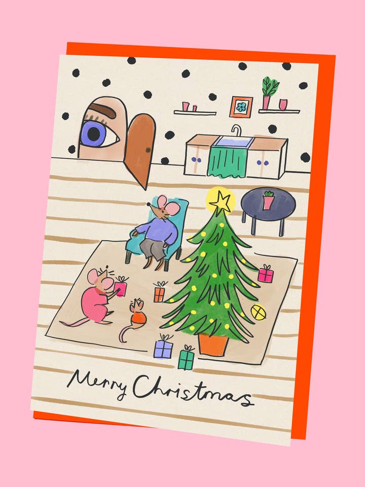 Mice at Home Christmas Card for wholesale by Kitty Kenda Papergoods