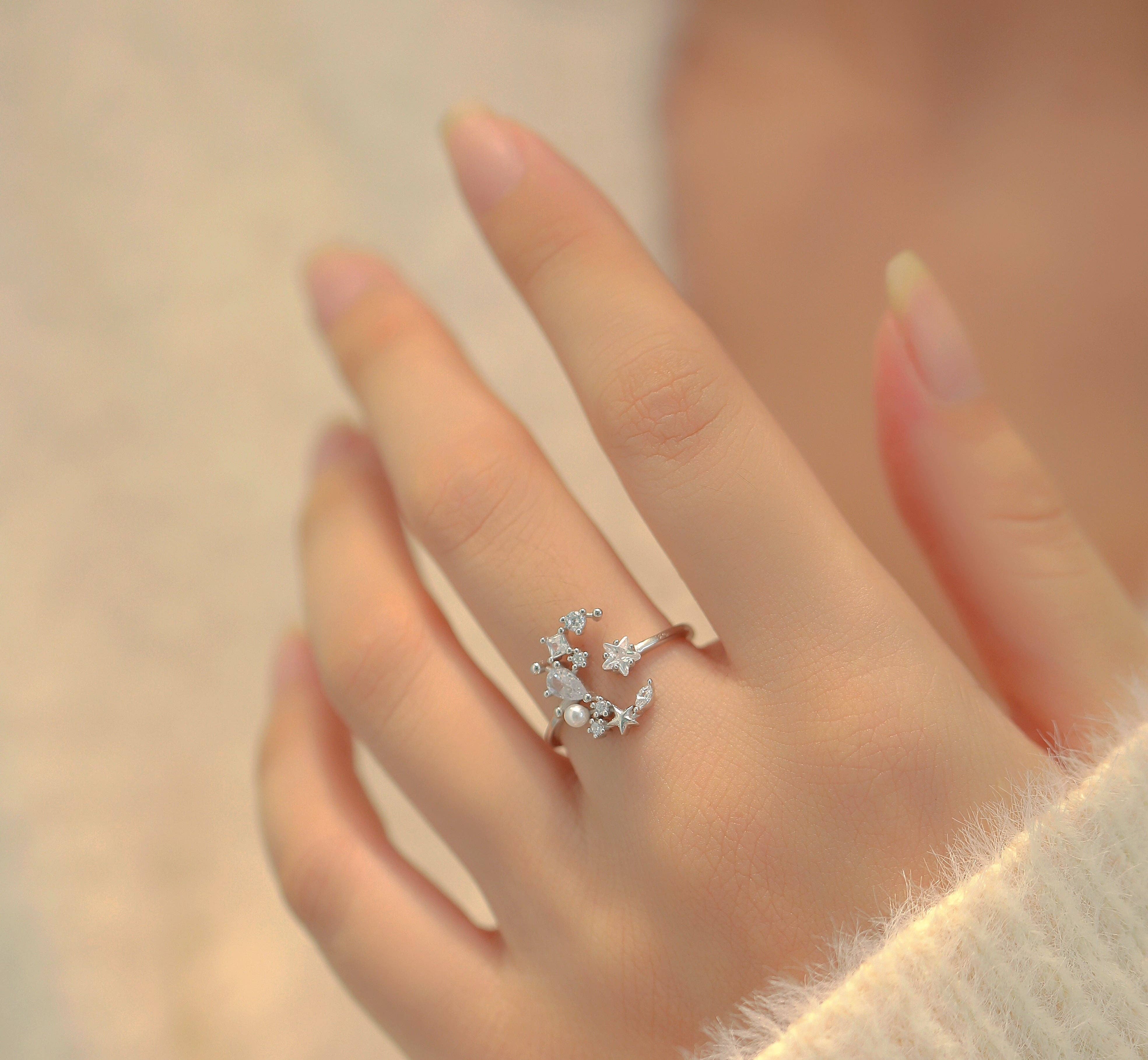 happyzzzsu - Wholesale Multi-Stone Ring - Sterling Silver Star and Moon Ring7