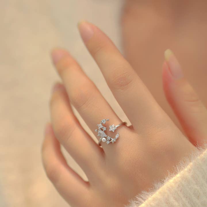 happyzzzsu - Wholesale Multi-Stone Ring - Sterling Silver Star and Moon Ring7