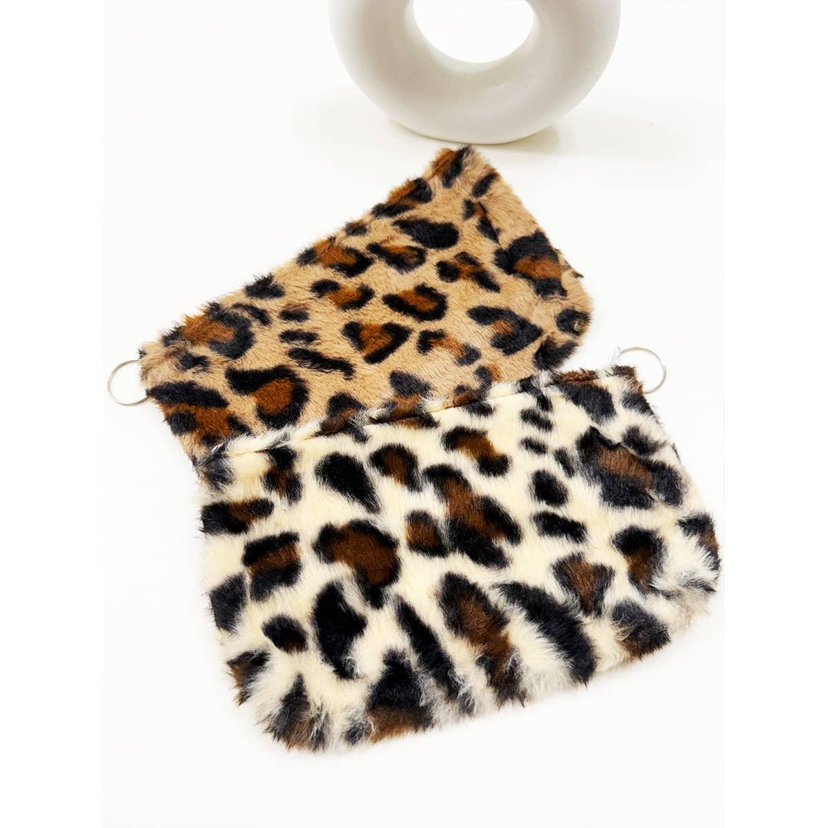 MIX COLOR Faux Fur Leopard Design Coin Purse with Key Ring for wholesale on Faire1