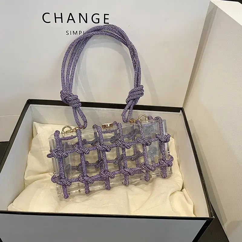 BAGS-2-SLAY – wholesale Clutch bag – women's – Crystal-Embellished Rope Acrylic Rhinestone Clutch2