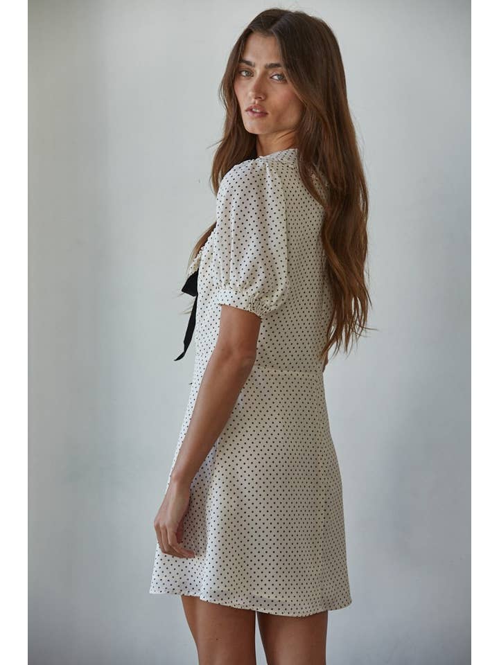 Cream L8821 | Woven Polyester Chiffon Swiss Dot Print Mini Dress for wholesale on Faire