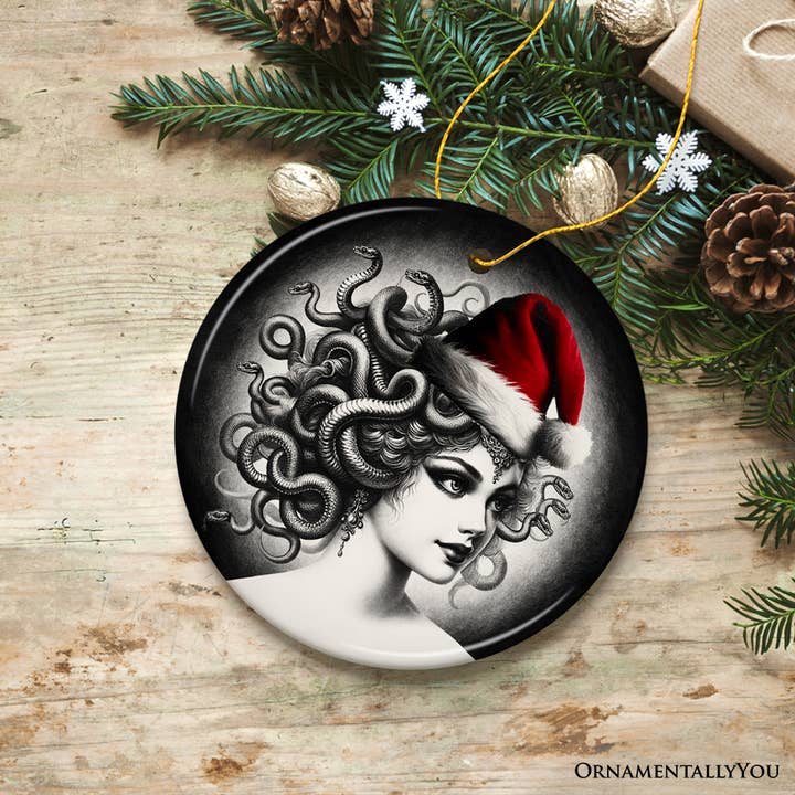 OrnamentallyYou - Vendita all'ingrosso Decorazione - Medusa ammaliante con cappello da Babbo Natale, decorazione per Halloween