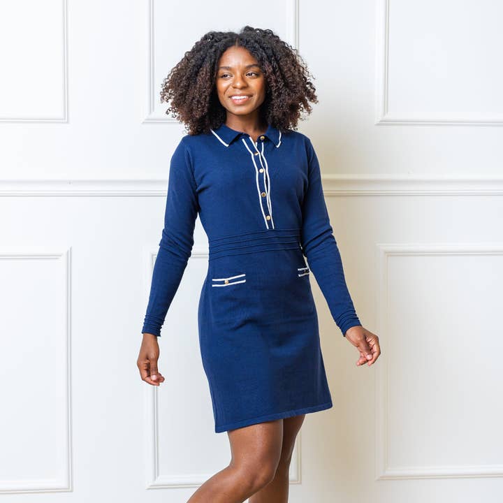 Tipped Button Front Sweater Dress for wholesale by Hope and Henry