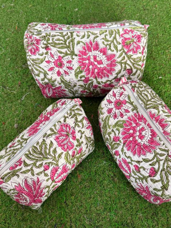 Astuccio con cerniera Borsa cosmetica Borse in cotone trapuntato stampato a blocchi per la vendita all'ingrosso da parte di bhavnas boutique