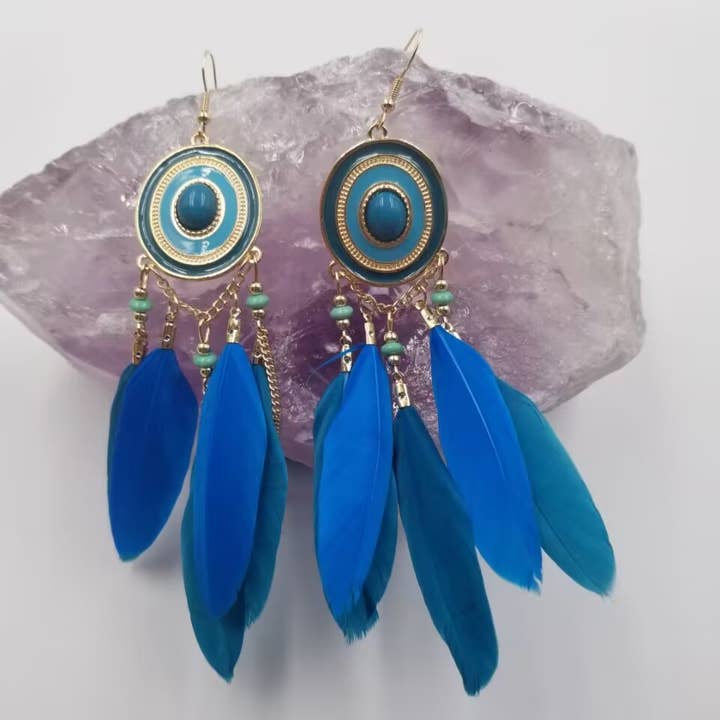 Boho Fringe Feather Earrings for wholesale by magnolia jewelry