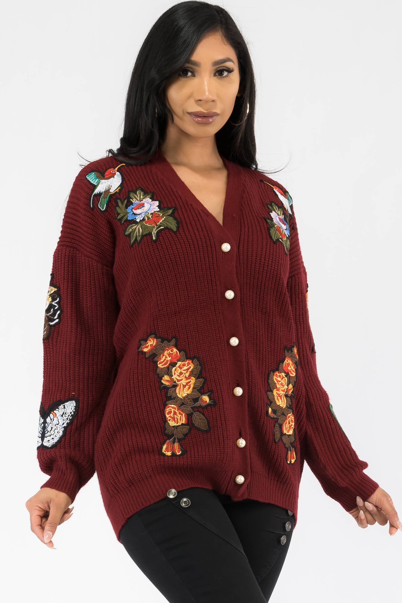 H&H Fashion Inc. – wholesale Cardigan – Women’s – W1602 - Button Down Patch Knit Cardigan1